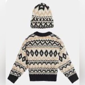 Favorite Daughter Kids Black and Cream Patterned Sweater and Hat Set matching  M